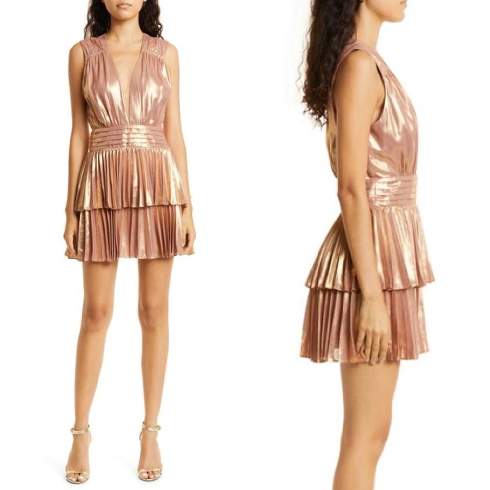 Ramy Brook OLINA METALLIC COCKTAIL DRESS IN BLUSH